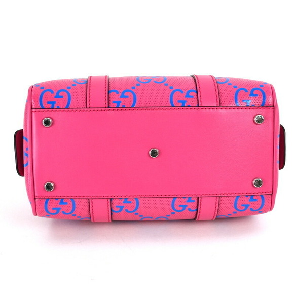 Gucci GG Embossed Duffel Bag Leather Crossbody Fuchsia Pink Blue - Picture 7 of 16